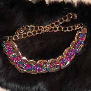 Beaded braided gold chain statement necklace